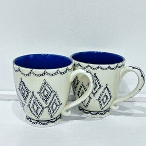 Vintage Starbucks 2002 Barista Footed Coffee Mug Black Lace Diamond Set‎ of 2